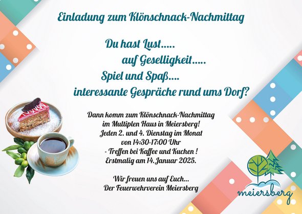 zeigt Plakat mit Einladung zum Klönschnack-Nachmittag