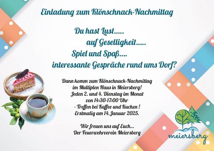 zeigt Plakat mit Einladung zum Klönschnack-Nachmittag